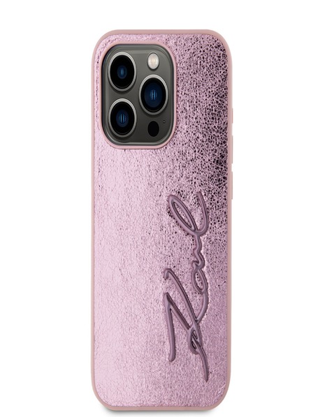 Karl Lagerfeld Zmačkaný zadný kryt PU Signature Logo pre iPhone 15 Pro Pink Karl Lagerfeld