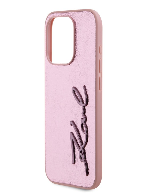 Karl Lagerfeld Zmačkaný zadný kryt PU Signature Logo pre iPhone 15 Pro Pink Karl Lagerfeld