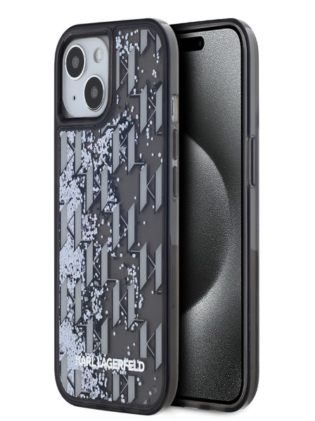 Karl Lagerfeld Zadný kryt Liquid Glitter Monogram Gradient pre iPhone 15 Black Karl Lagerfeld