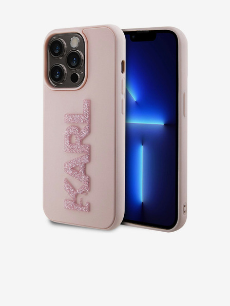 Karl Lagerfeld 3D gumový zadný kryt s trblietavým logom Karl pre iPhone 15 Pro Max ružový Karl Lagerfeld