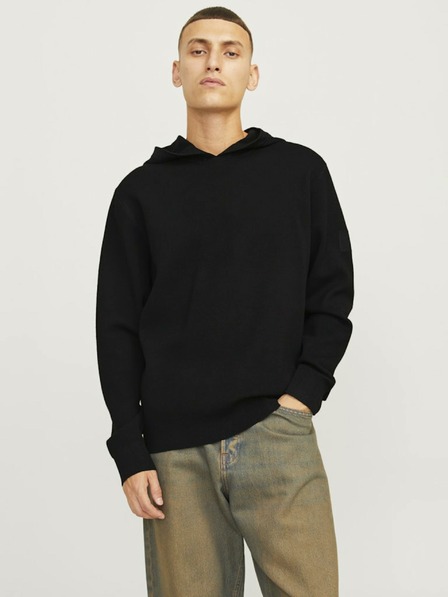 Jack & Jones Čierny pánsky sveter Jack & Jones Aero s kapucňou