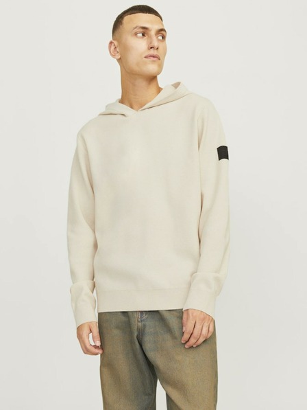 Jack & Jones Krémový pánsky sveter Jack & Jones Aero s kapucňou