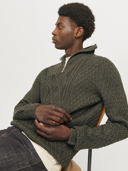 Jack & Jones Khaki Pánsky sveter Jack & Jones Blunorth Zip