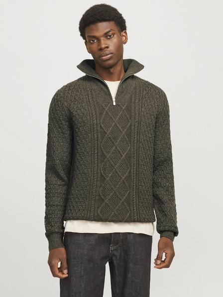 Jack & Jones Khaki Pánsky sveter Jack & Jones Blunorth Zip