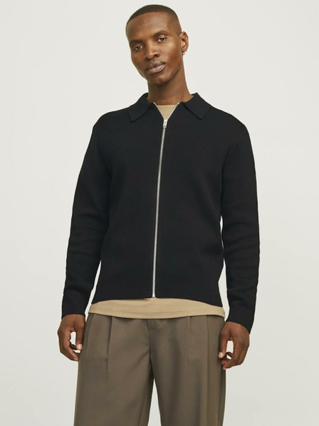 Jack & Jones Čierny pánsky sveter Jack & Jones Milano na zips
