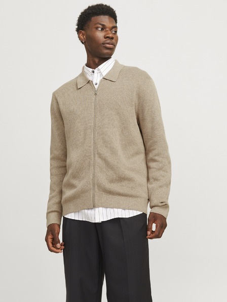 Jack & Jones Béžový pánsky sveter na zips Jack & Jones Milano