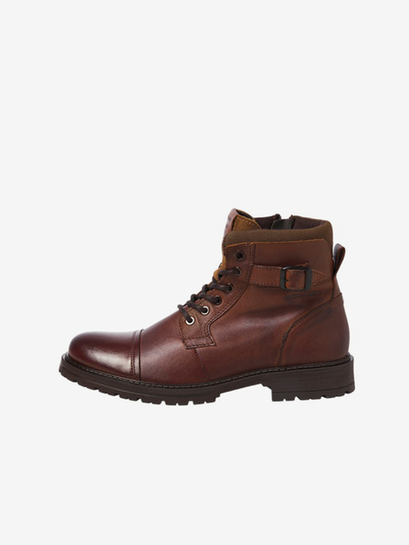 Jack & Jones Tmavohnedé pánske kožené členkové topánky Jack & Jones Queens