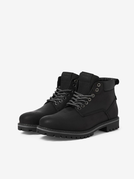 Jack & Jones Čierne pánske kožené členkové topánky Jack & Jones Queens