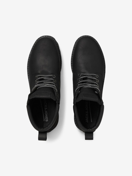 Jack & Jones Čierne pánske kožené členkové topánky Jack & Jones Queens