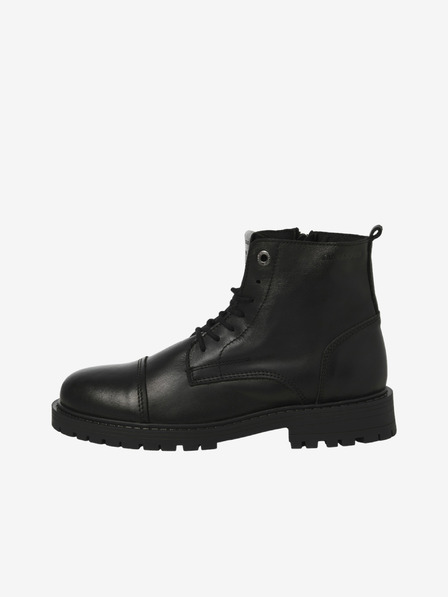 Jack & Jones Čierne pánske kožené členkové topánky Jack & Jones Tremor
