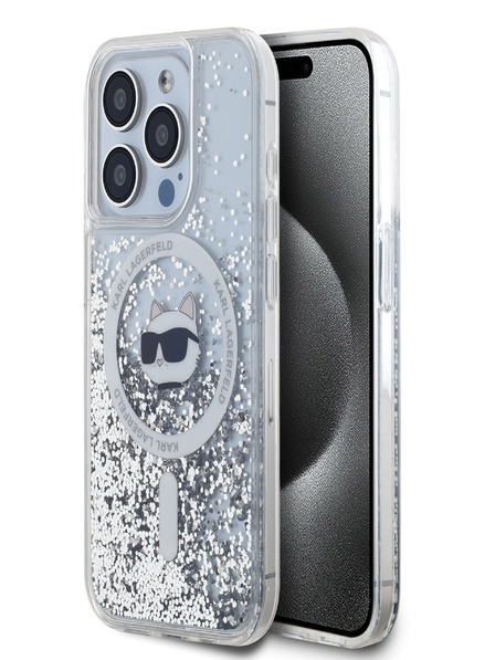 Karl Lagerfeld Karl Lagerfeld Liquid Glitter Choupette Head MagSafe zadný kryt pre iPhone 15 Pro Max Transparent