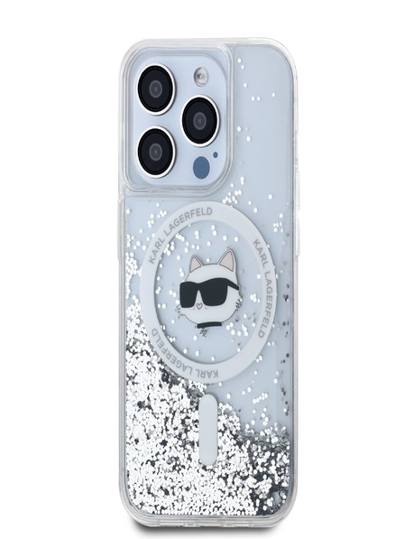 Karl Lagerfeld Karl Lagerfeld Liquid Glitter Choupette Head MagSafe zadný kryt pre iPhone 15 Pro Max Transparent