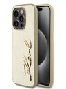 Karl Lagerfeld Zmačkaný zadný kryt PU Signature Logo pre iPhone 15 Pro Max Gold Karl Lagerfeld