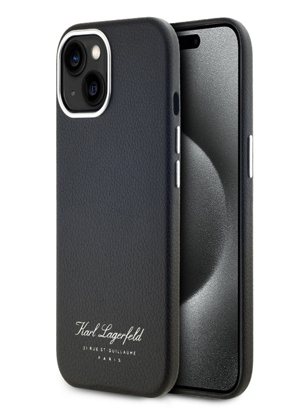 Karl Lagerfeld Grained PU Hotel RSG zadný kryt pre iPhone 15 čierny Karl Lagerfeld