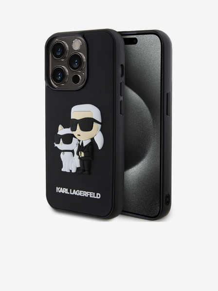 Karl Lagerfeld 3D gumový zadný kryt Karl and Choupette pre iPhone 14 Pro Black Karl Lagerfeld