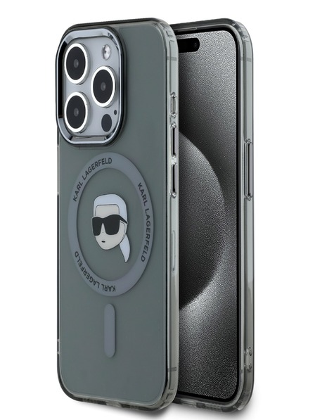 Karl Lagerfeld Karl Lagerfeld IML Karl Head Metal Frame MagSafe zadný kryt pre iPhone 15 Pro čierny