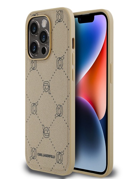 Karl Lagerfeld PU Karl Heads Pattern Magsafe zadný kryt pre iPhone 14 Pro Max Beige Karl Lagerfeld