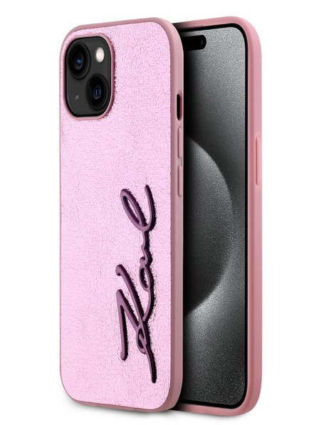 Karl Lagerfeld Vymakaný zadný kryt PU Signature Logo pre iPhone 15 Pink Karl Lagerfeld