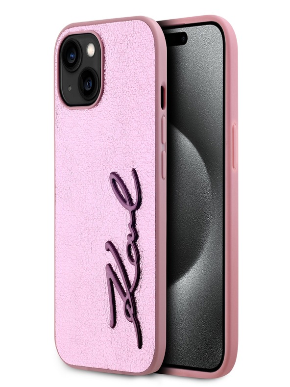 Karl Lagerfeld Vymakaný zadný kryt PU Signature Logo pre iPhone 15 Pink Karl Lagerfeld