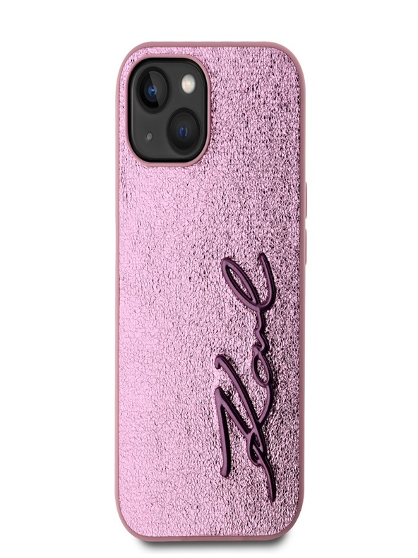 Karl Lagerfeld Vymakaný zadný kryt PU Signature Logo pre iPhone 15 Pink Karl Lagerfeld