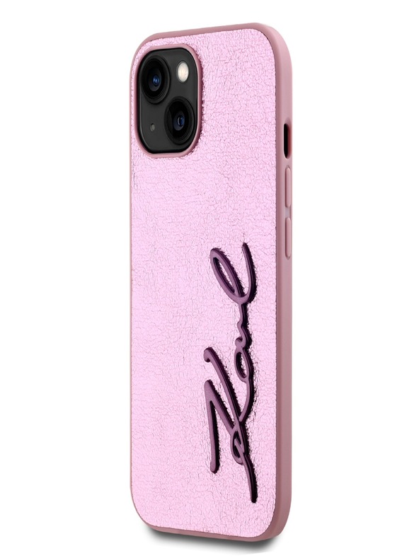 Karl Lagerfeld Vymakaný zadný kryt PU Signature Logo pre iPhone 15 Pink Karl Lagerfeld