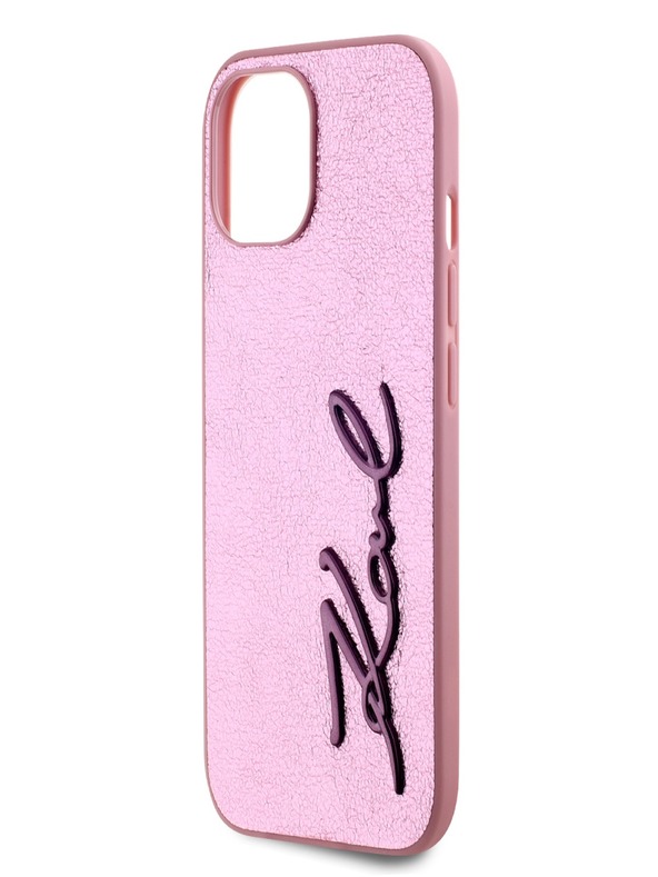 Karl Lagerfeld Vymakaný zadný kryt PU Signature Logo pre iPhone 15 Pink Karl Lagerfeld