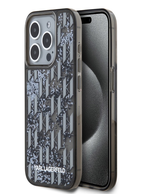 Karl Lagerfeld Zadný kryt Liquid Glitter Monogram Gradient pre iPhone 15 Pro Black Karl Lagerfeld