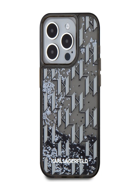 Karl Lagerfeld Zadný kryt Liquid Glitter Monogram Gradient pre iPhone 15 Pro Black Karl Lagerfeld