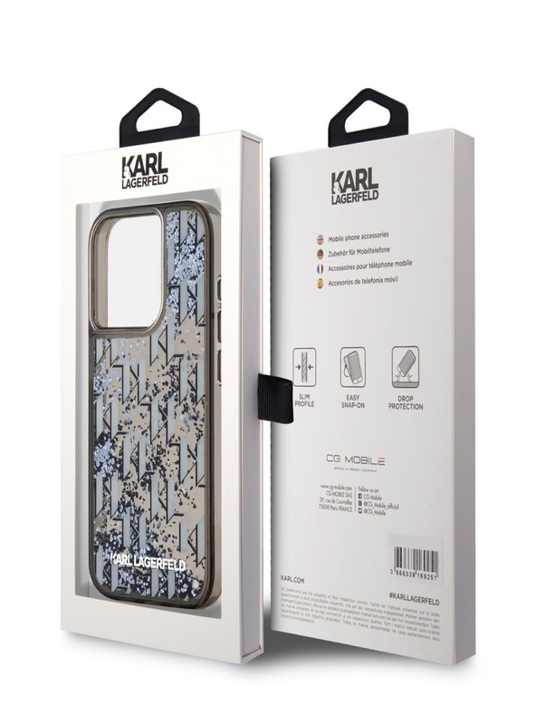 Karl Lagerfeld Zadný kryt Liquid Glitter Monogram Gradient pre iPhone 15 Pro Black Karl Lagerfeld
