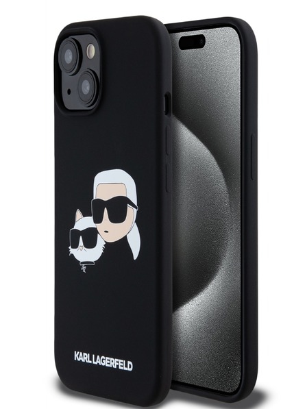 Karl Lagerfeld Tekutý silikónový zadný kryt Double Heads Magsafe pre iPhone 15 Pro Max Black Karl Lagerfeld