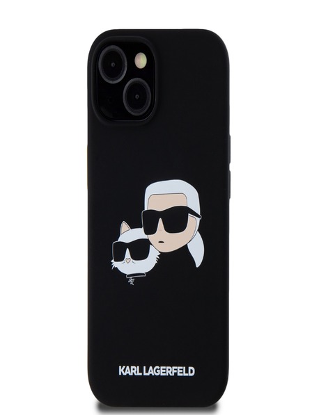 Karl Lagerfeld Tekutý silikónový zadný kryt Double Heads Magsafe pre iPhone 15 Pro Max Black Karl Lagerfeld