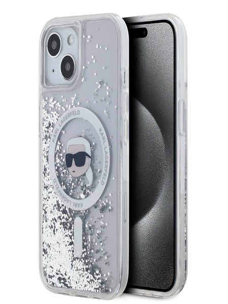 Karl Lagerfeld Karl Lagerfeld Tekuté trblietky Karl Head Magsafe zadný kryt pre iPhone 15 priehľadný