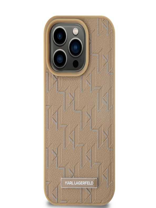 Karl Lagerfeld PU kožený zadný kryt Monogram Metal Logo MagSafe pre iPhone 14 Pro Max Beige Karl Lagerfeld