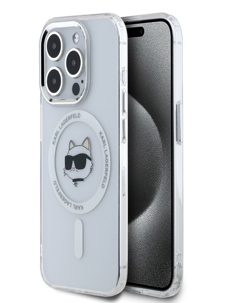 Karl Lagerfeld Karl Lagerfeld IML Choupette Head Kovový rám MagSafe Zadný kryt pre iPhone 15 Pro Max Transparent