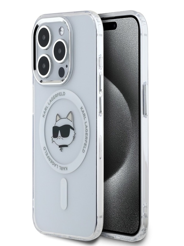 Karl Lagerfeld Karl Lagerfeld IML Choupette Head Kovový rám MagSafe Zadný kryt pre iPhone 15 Pro Max Transparent