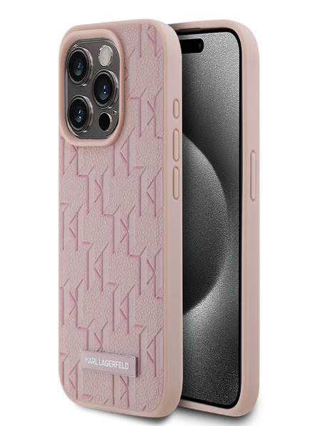 Karl Lagerfeld PU kožený zadný kryt Monogram Metal Logo Magsafe pre iPhone 15 Pro Max Pink Karl Lagerfeld