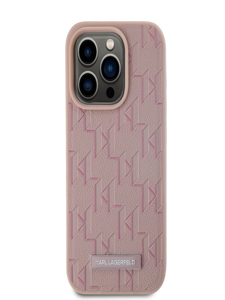Karl Lagerfeld PU kožený zadný kryt Monogram Metal Logo Magsafe pre iPhone 15 Pro Max Pink Karl Lagerfeld