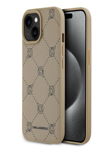 Karl Lagerfeld PU Karl Heads Pattern Magsafe zadný kryt pre iPhone 15 Beige Karl Lagerfeld