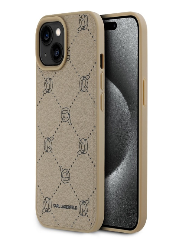 Karl Lagerfeld PU Karl Heads Pattern Magsafe zadný kryt pre iPhone 15 Beige Karl Lagerfeld