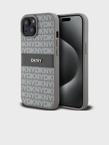 DKNY PU kožený zadný kryt s opakujúcim sa vzorom Tonal Stripe pre iPhone 15 Béžová DKNY