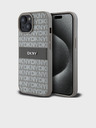 DKNY PU kožený zadný kryt s opakujúcim sa vzorom Tonal Stripe pre iPhone 15 Béžová DKNY
