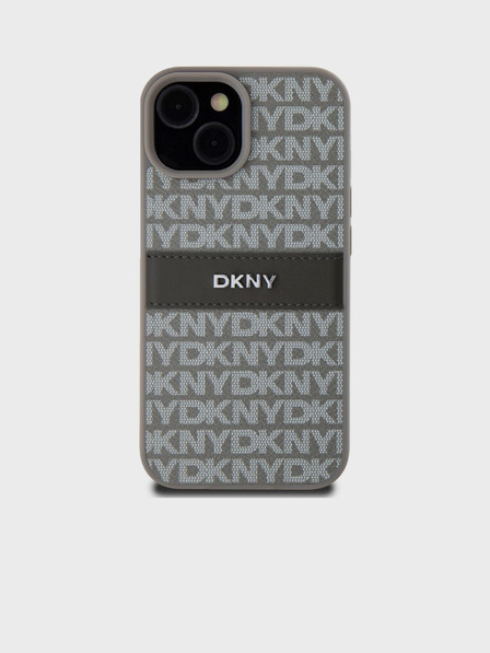DKNY PU kožený zadný kryt s opakujúcim sa vzorom Tonal Stripe pre iPhone 15 Béžová DKNY