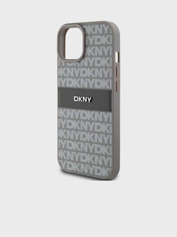 DKNY PU kožený zadný kryt s opakujúcim sa vzorom Tonal Stripe pre iPhone 15 Béžová DKNY