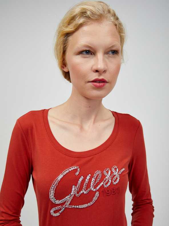 Guess Tehlové dámske tričko s dlhým rukávom Guess Bryanna