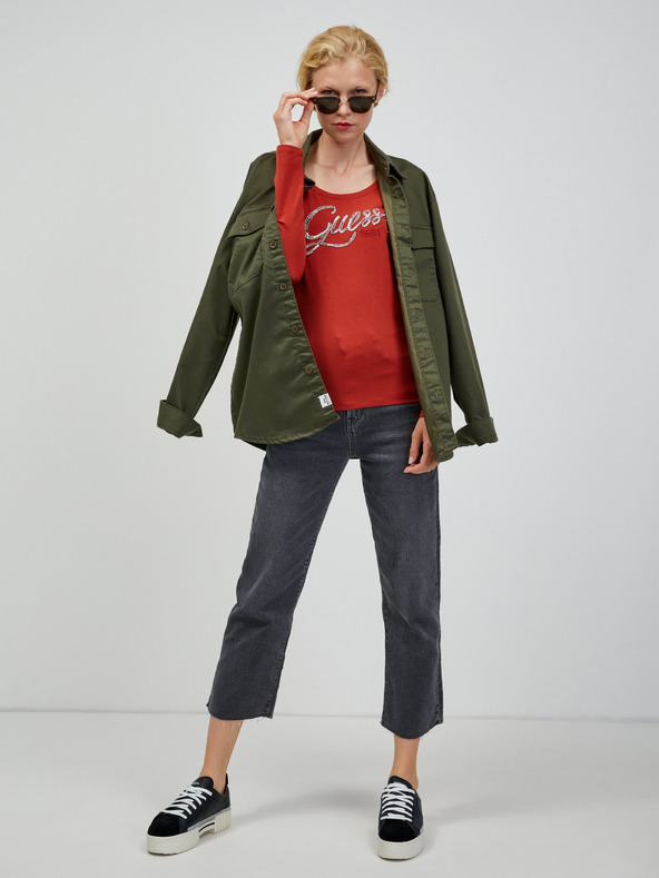 Guess Tehlové dámske tričko s dlhým rukávom Guess Bryanna