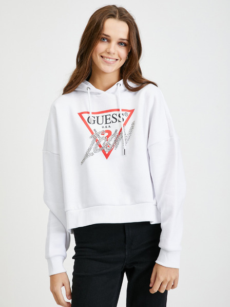 Guess Biela dámska mikina Guess s kapucňou nadrozmernej veľkosti