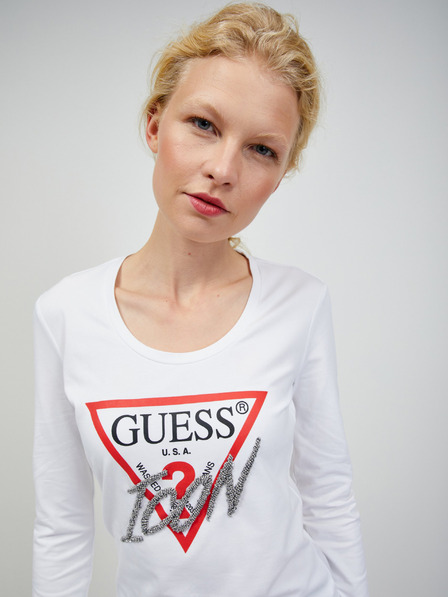 Guess Biele dámske tričko s dlhým rukávom Guess