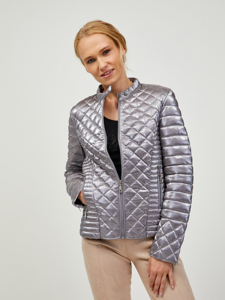 Guess Dámska prešívaná bunda striebornej farby Guess Vona