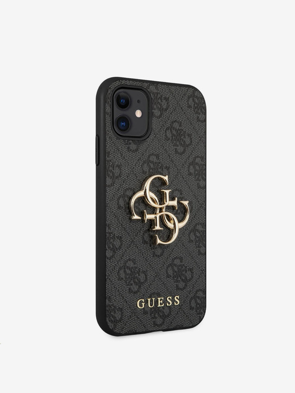 Guess Guess PU 4G Kovové logo zadného krytu pre iPhone 11 Sivá