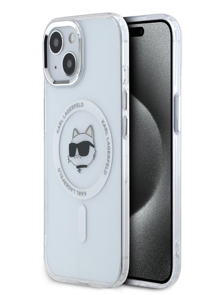 Karl Lagerfeld Karl Lagerfeld IML Choupette Head Metal Frame MagSafe zadný kryt pre iPhone 15 priehľadný